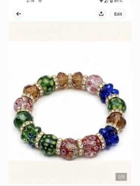 Elegant Multicolor Beaded Bracelet with Crystal Accents Murano Style Jewelry